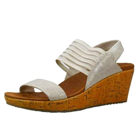 Skechers Elegant Women's Wedge Sandals - Cream - Picture 1 of 4
